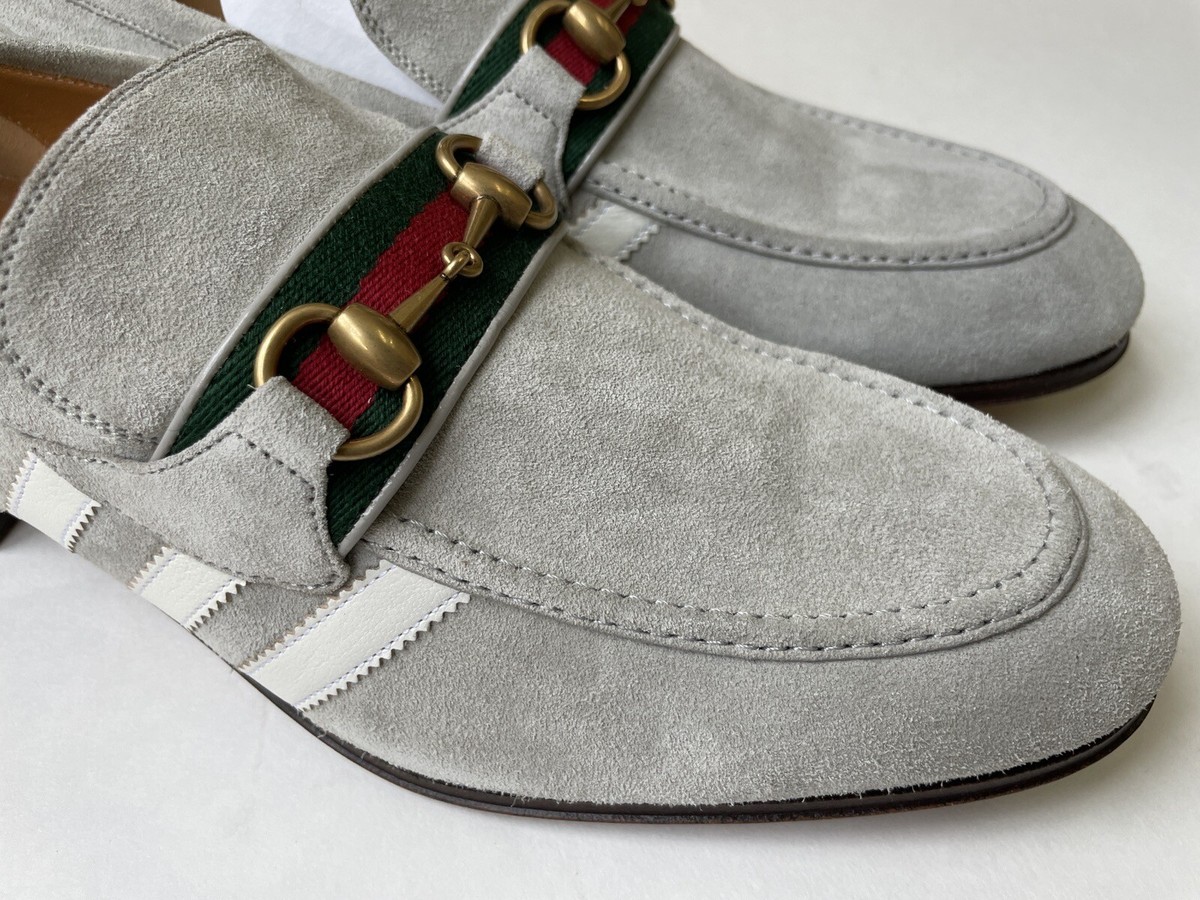 GUCCI x Adidas Mens Gray Suede Horsebit Loafers Size UK 11 GUCCI x Adidas Mens Gray Suede Horsebit Loafers Size UK 11