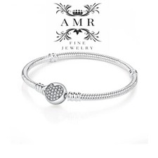 NEW s925 Sterling silver Moments Sparkling Heart Snake Chain Bracelet gift