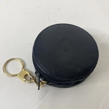 Christian Dior Black Leather Coin Purse Key Pouch Zip Aound Round Change Bag