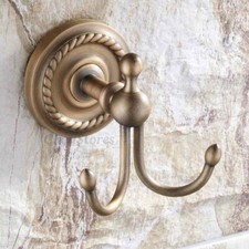 Antique Brass Double Robe Hook Wall Mount Bathroom Towel Coat Hanger Vintage