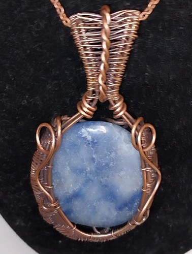 Hand Wire Wrapped Blue Aventurine Stone Pendant And Necklace - Picture 10 of 15