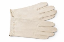 Vintage 1950s White Kid Leather Ladies Dress Gloves Perforated Cuff Detail