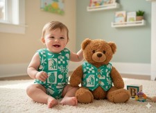 Linen Fabric Tropical Print Green  White - Beach Vacation Children  s Wear