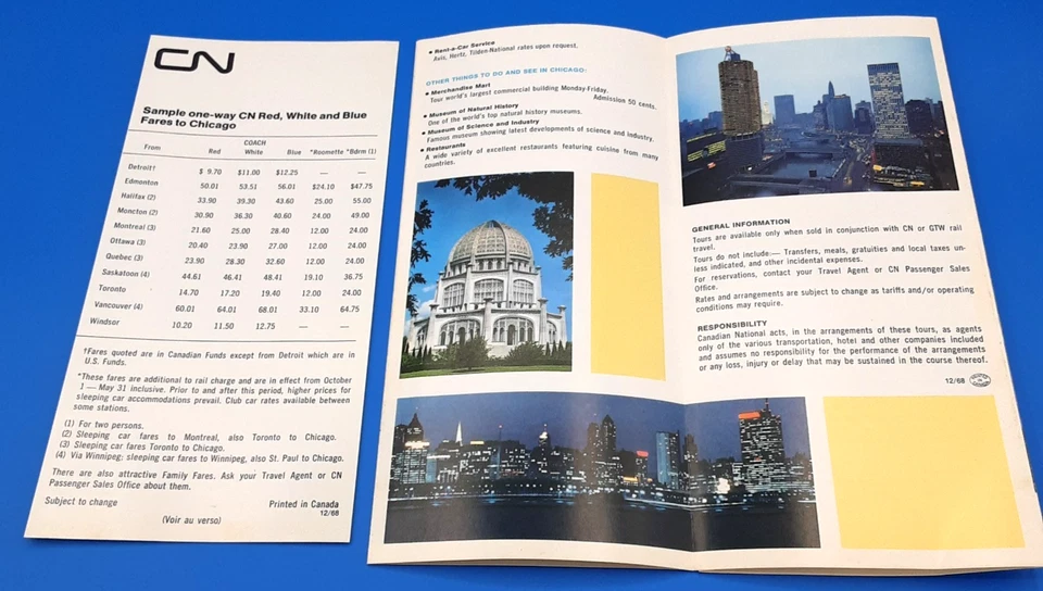 Chicago National Railway CN Destination Chicago Brochure Pamplet 1968 - Image 2 of 3