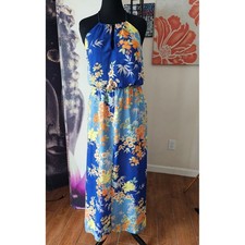 Guess Los Angeles XL Maxi Dress Floral Print Halter Neck Sleeveless Blue