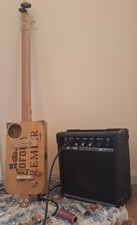 CIGAR BOX 3 STRING SLIDE GUITAR AND AMPLIFIER COMPLETE WITH LEAD