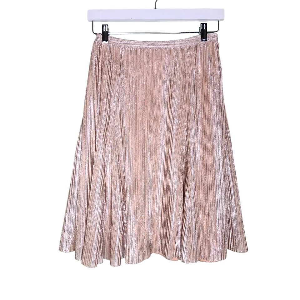 Falda Plisada Maeve Anthropologie Metálica Oro Rosa Brillante Fiesta de Vacaciones XS Foto 2 de 4