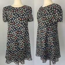 Vintage Mini Dress Size 6 Petite Navy Blue Ditsy Floral Daisy Flower Power 90s