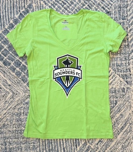 MAJESTIC Seattle Sounders Neon Green Cotton Tee Shirt Women's Size Medium NWT