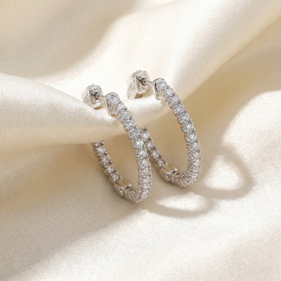VS/G 1,25 ct Diamant ovale Form innen außen Creolen Ohrringe 14k Weißgold 1''