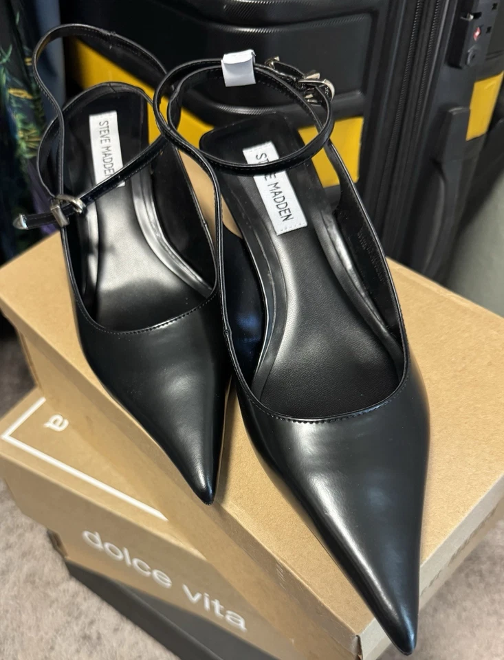 Women's Heels Steve Madden Rizzie Size 9 Black Leather - Image 4 of 4