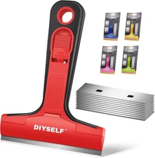 DIYSELF Razor Blade Scraper, 1 Pack Scraper Tool with 10PCS Metal Blades, Red 
