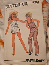 UNCUT Butterick 3122 Girls Jumpsuit Jumper Sewing Pattern Medium 8-10 Vintage