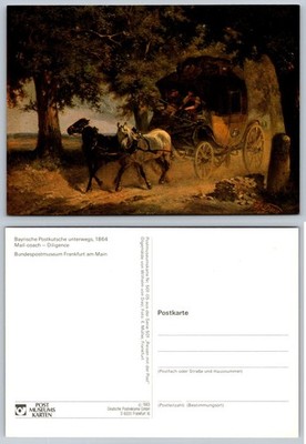 1983 Bavarian Mail Coach 1864 Painting Postcard Bundespostmuseum Frankfurt