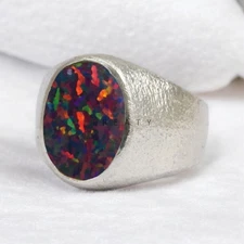 Black Opal Oval Cut Gemstone With 925 Sterling Silver Ring For Men's #787 #