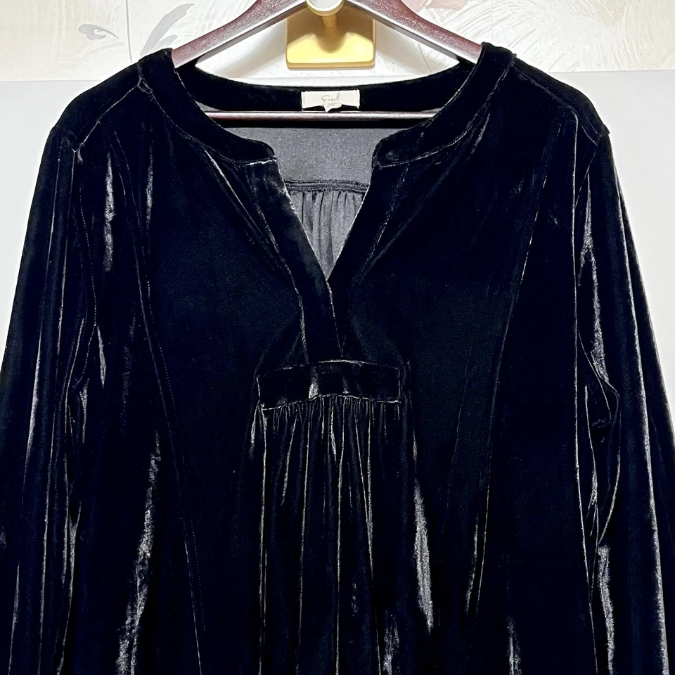 Vestido túnica de terciopelo negro EASEL Los Angeles L Boho Chic de gran tamaño mini lujo gótico Foto 2 de 4