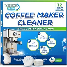Whirl Fresh Coffee Machine Descaler Tablets – 24 Count, Coffee Maker Cleaner ...