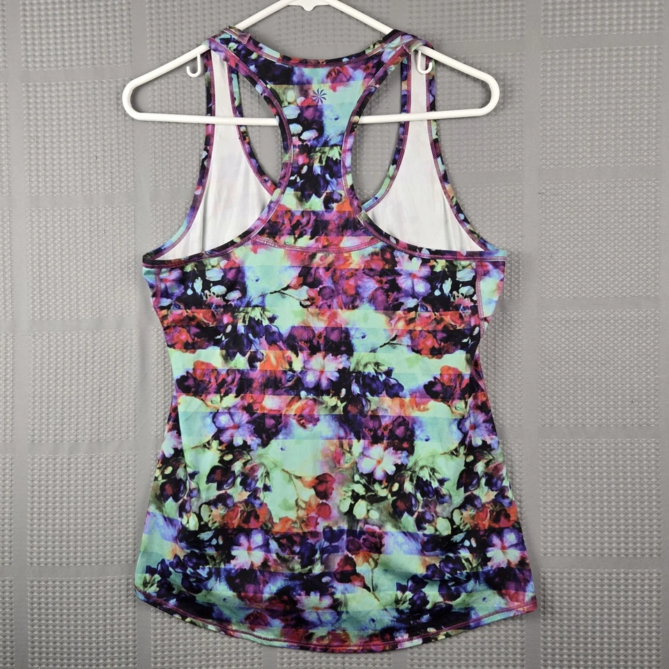 Camiseta sin mangas atlética Athleta para mujer floral colorida púrpura elástica espalda deportiva talla M Foto 2 de 4