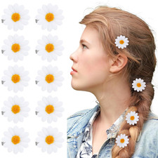 10 Pcs White Daisy Flower Hair Clips, Daisy Hair Clips, Women Sweet Flower Side