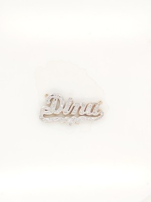 14 Karat zweifarbiges Gold Dina Doppel Namensschild mit Diamanten