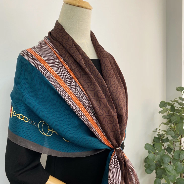 100% Silk Mulberry180X65cm Scarf For Women Neckerchief Wrap BlueTotem Print new