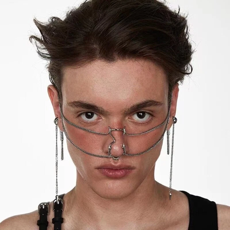Women Men High Nostril Bridge Nose Cartilage Chain Non Piercing