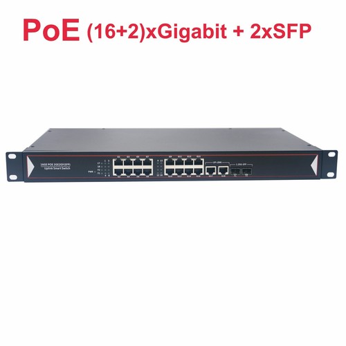 16Port PoE Gigabit Switch w/Up-link and SFP, For IP Camera Wireless AP, 1U Rack - 第 1/7 張圖片