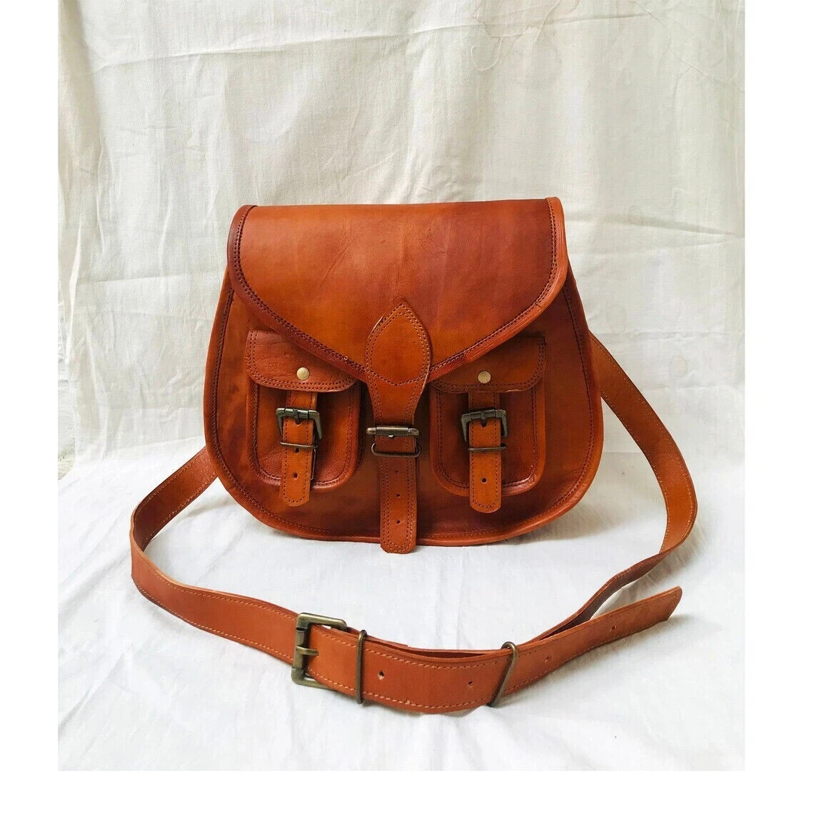 New 13" Handmade Designer Real Leather Satchel Saddle Bag Retro Rustic Vintage