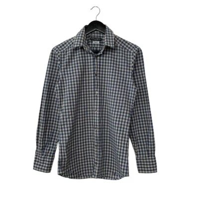 Dolce & Gabbana Gold Plaid Check Slim Fit Button Up Shirt Size 37 14.5 Blue - Image 1 of 4