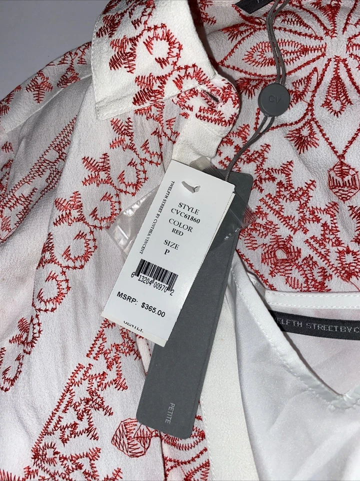 CYNTHIA VINCENT Twelfth St Cinched Waist MINI DRESS Embroidered Rayon Sz P NWT - Image 2 of 4