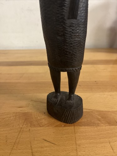 African Ethnic Carved Wood Ebony Woman Holding Basket Folk Art 13.5” Sculpture - Picture 4 of 7