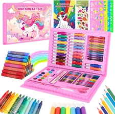 Unicorn Art Set for Girls 4-10, 140Pcs Coloring Kit with Crayons Markers Pencils