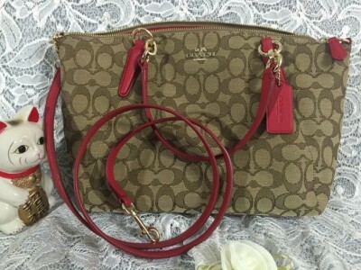 Coach F36625 Kelsey Small In Signature Imitation Gold/Khaki/ Red