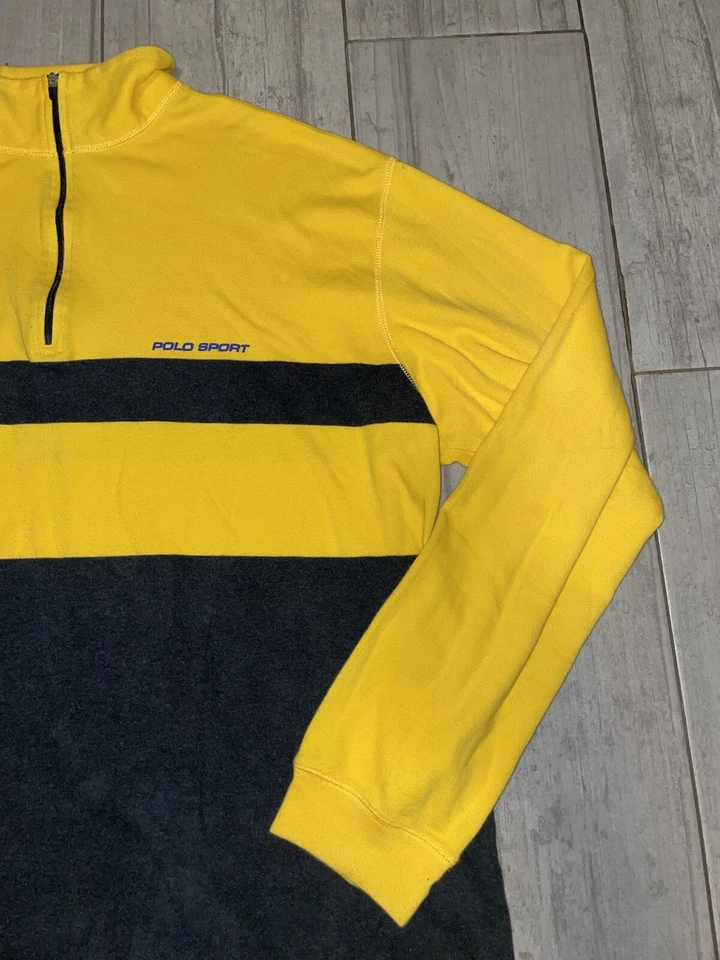 Винтажный Polo Sport Ralph Lauren 1/4 молнии пуловер желтый Más в США б/у размер XL - Изображение 2 из 4