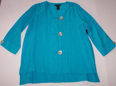 NWT Ali Miles Turquoise Blue HI-LOW Textured Top Tunic Jacket S Shell Buttons