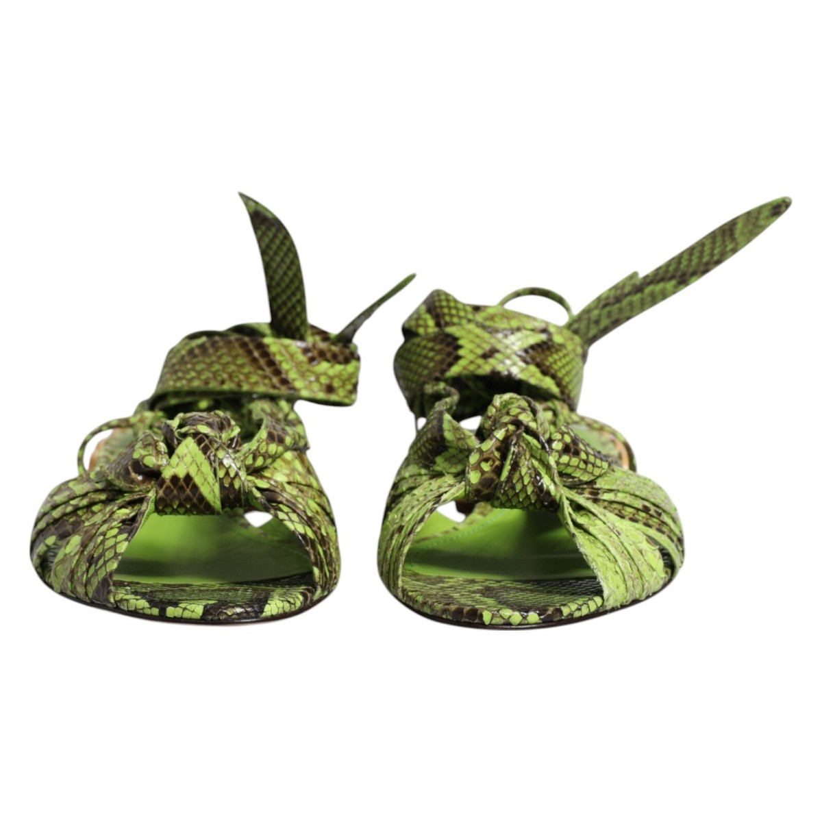 DOLCE & GABBANA Shoes Green Animal Print Ankle Wrap Sandals EU39.5