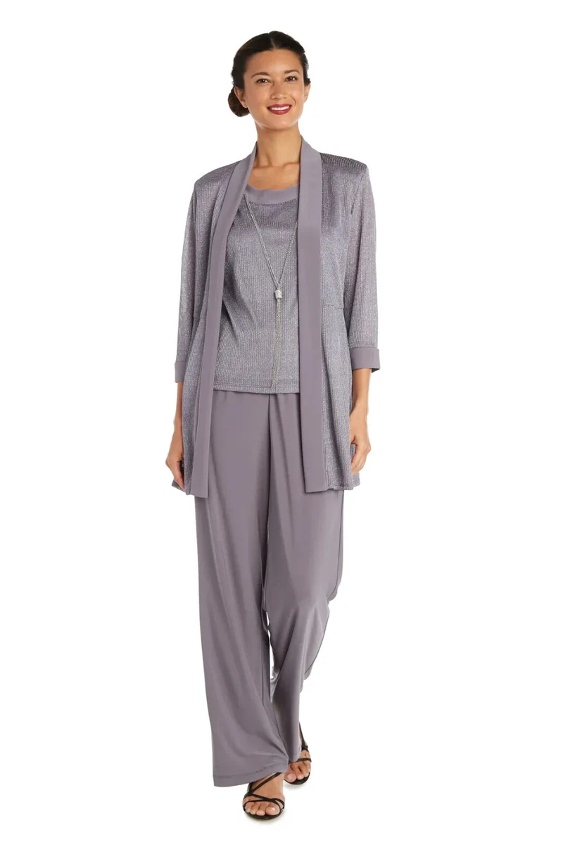 Women's Petite - Two Piece Metallic Rib Pant Set - Special occasion Pant  Suit