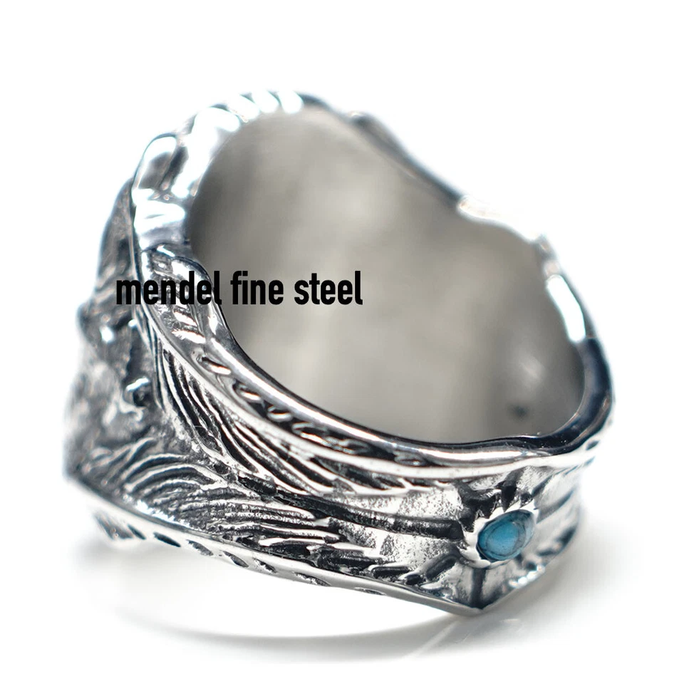 Anillo de piedra turquesa águila motociclista grande de acero inoxidable para hombre MENDEL talla 7-15 Foto 2 de 4