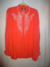 BOB MACKIE 1X Art to Wear Peach Pink 100 Silk Embroidered Button Down Shirt