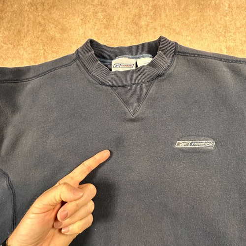 Vintage Reebok Sweatshirt Mens Large Blue Faded Pullover Y2k Crew Neck Surfer - Picture 3 of 8