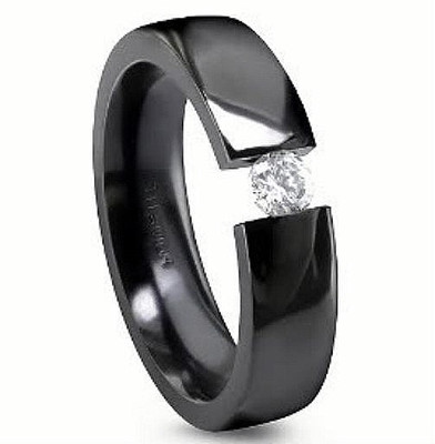Black Plated TITANIUM TENSION RING with 4mm Round CZ, size 10