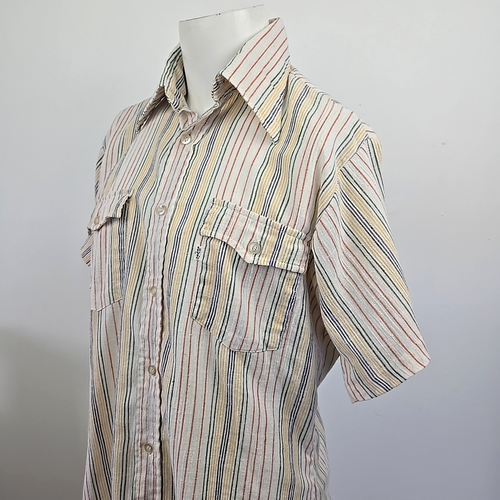 Vintage 70er 80er Levi's Candy gestreiftes Kurzarm Struktur Strick Shirt Herren L - Bild 2 von 16