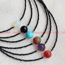 3mm Faceted Bright Black Spinel Natural Gemstone Round Pendant Necklace 14-32''