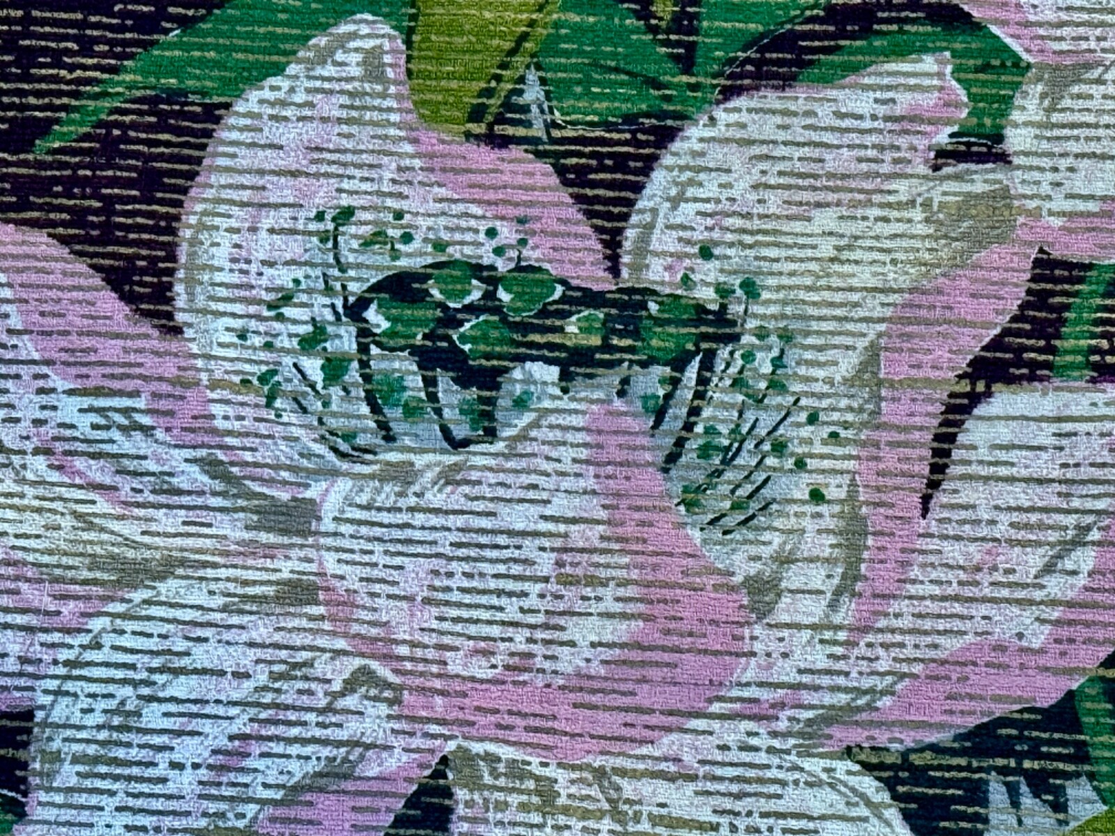 Oriental Regency 1940’s MAGNOLIAS  on Shoji Mid Century Barkcloth Vintage Fabric