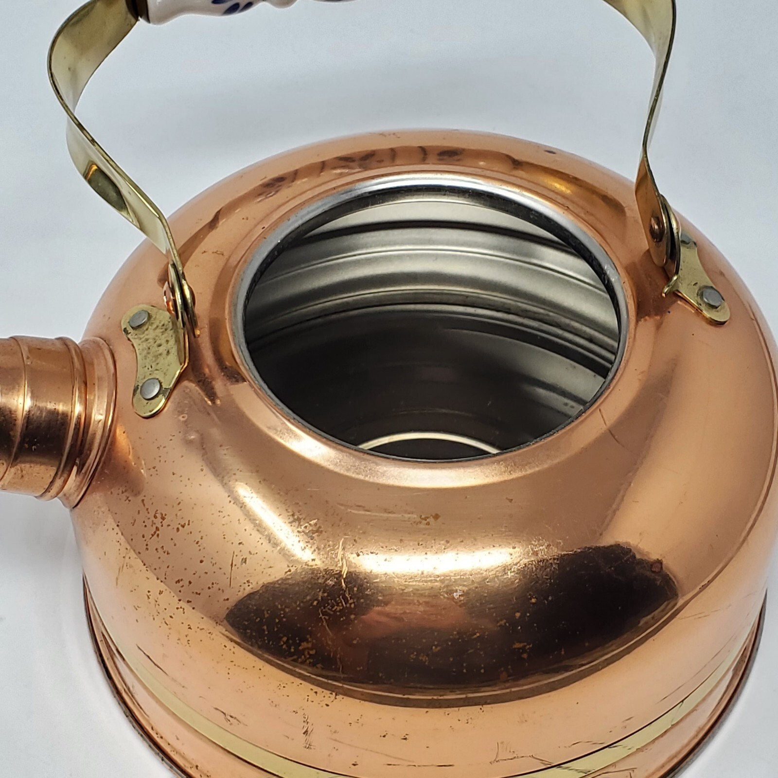 Tayee "Whistling" Copper Kettle - Teapot With Blue-White Ceramic Handle Vintage