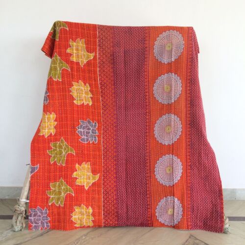 Quilt Coverlet Blanket Kantha Quilt Indian Reversible Vintage Bedding Bedspread - Picture 12 of 33