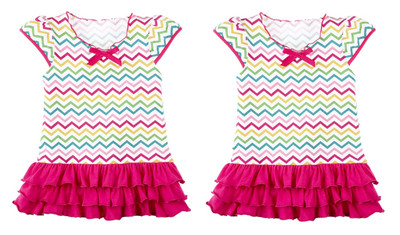 2 Chevron Dress w/ Ruffles by Baby Ganz  6-12 Months  Pink, Gold, Green, White