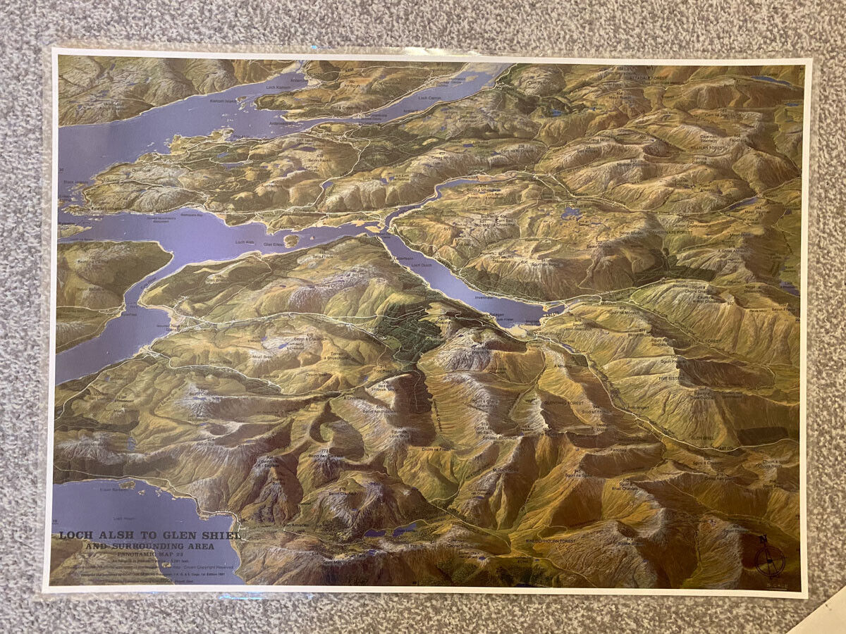 Vintage 1990s panoramic map - Loch Alsh to Glen Shiel (Skye/Hebrides/Scotland)