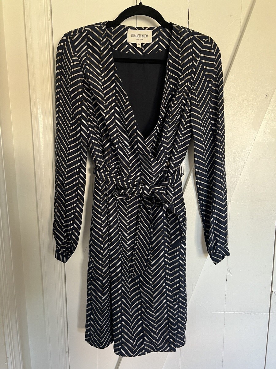 Elizabeth McKay Blue and White Chevron Wrap Dress Size 0 | eBay Elizabeth McKay Blue and White Chevron Wrap Dress Size 0 | eBay