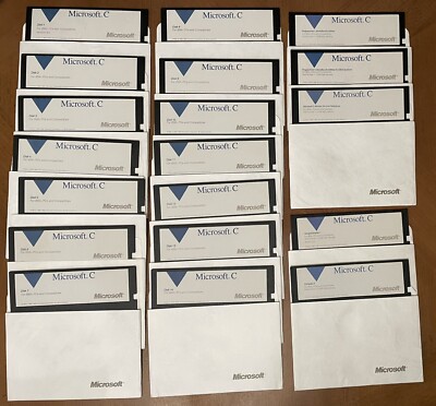 Vintage 1989 Microsoft C for IBM PCs & Compatibles 5.25'' Floppy Disks - 19 Disks